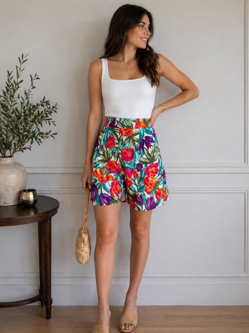 Vintage Cristin Stevens Floral High Waisted Shorts Size Medium  Bold Retro Print